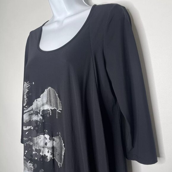 MC Planet by Innate Black Flash Dress Asymmetric Draped Abstract Floral - Picture 7 of 9